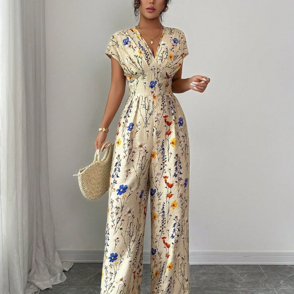 Apricot Boho Women's V-Neck Printed Jumpsuit - Picture 5 of 6